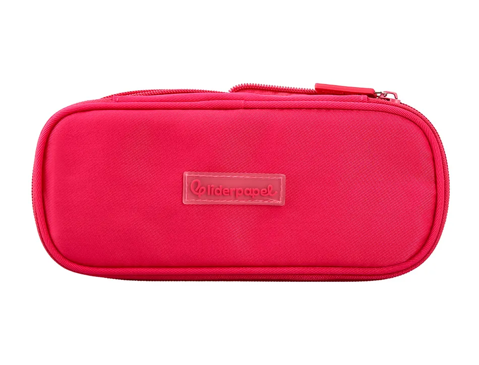 Trousse liderpapel color pop 2 fermetures eclair avec 1 compartiment extensible coloris rose fuschia 230x60mm