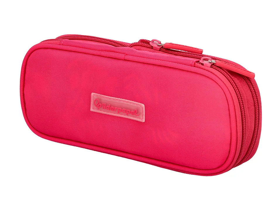 Trousse liderpapel color pop 2 fermetures eclair avec 1 compartiment extensible coloris rose fuschia 230x60mm