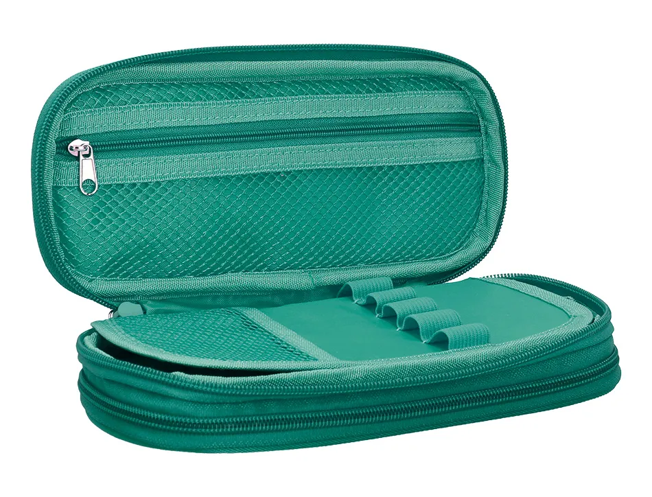 Trousse liderpapel color pop 2 fermetures eclair avec 1 compartiment extensible coloris turquoise 230x60mm
