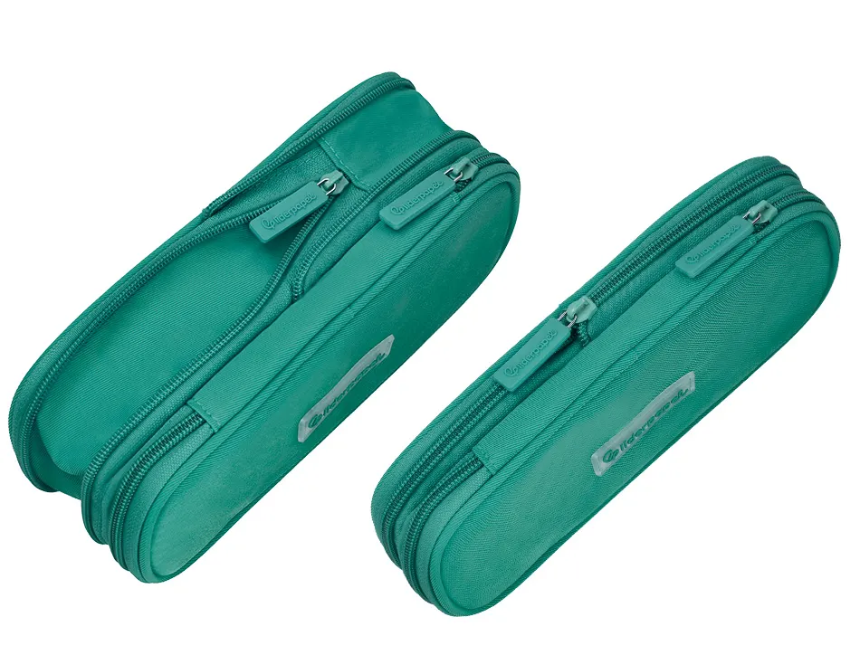 Trousse liderpapel color pop 2 fermetures eclair avec 1 compartiment extensible coloris turquoise 230x60mm