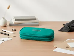 Trousse liderpapel color pop 2 fermetures eclair avec 1 compartiment extensible coloris turquoise 230x60mm
