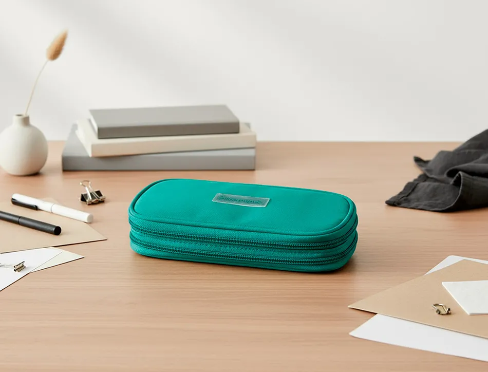 Trousse liderpapel color pop 2 fermetures eclair avec 1 compartiment extensible coloris turquoise 230x60mm