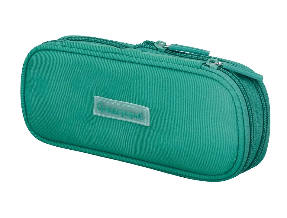 Trousse liderpapel color pop 2 fermetures eclair avec 1 compartiment extensible coloris turquoise 230x60mm