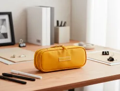 Trousse liderpapel color pop 2 fermetures eclair avec 1 compartiment extensible coloris jaune 230x60mm