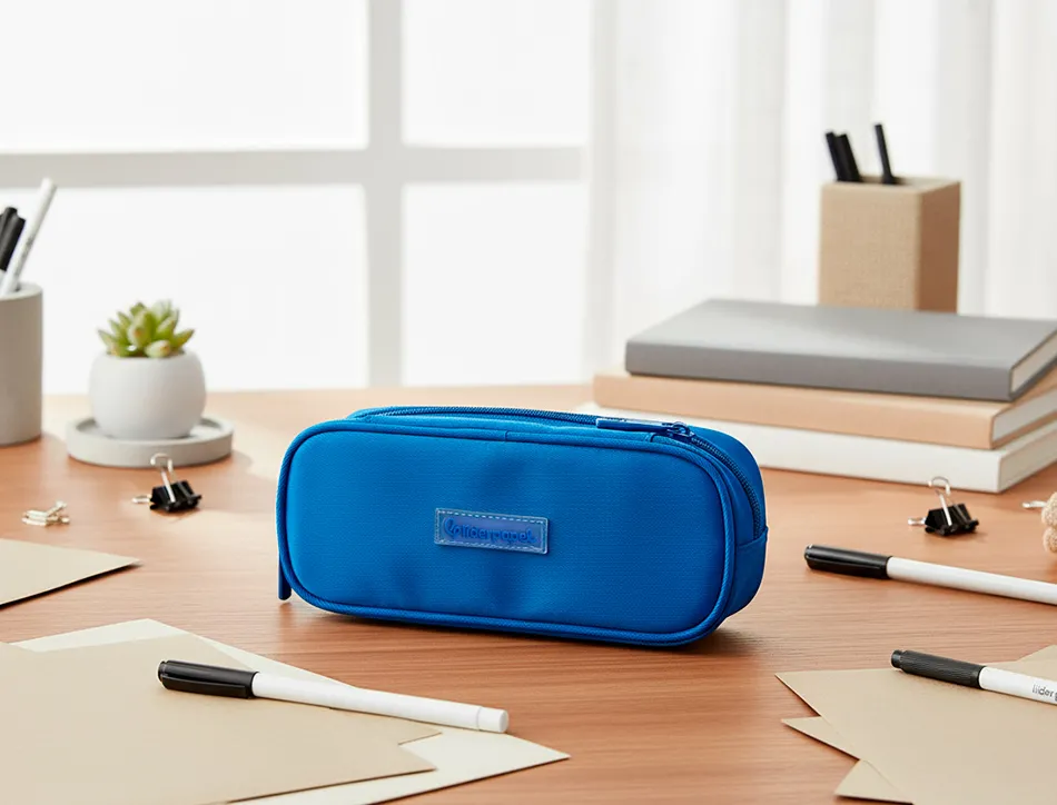 Trousse liderpapel color pop 2 fermetures eclair avec 1 compartiment extensible coloris bleu 230x60mm