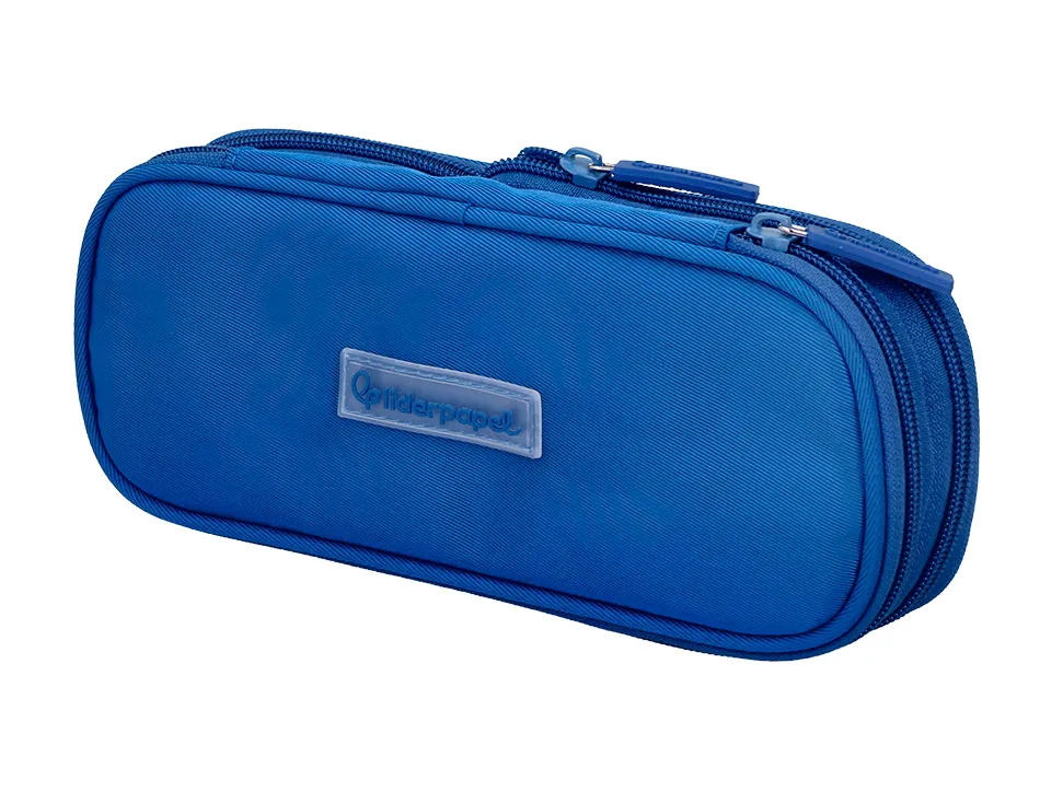 Trousse liderpapel color pop 2 fermetures eclair avec 1 compartiment extensible coloris bleu 230x60mm