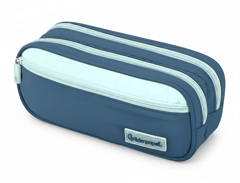 Trousse liderpapel duo 3 fermetures eclair avec poche a l'avant coloris bleu fonce 220x90x70mm