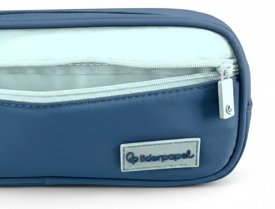 Trousse liderpapel duo 3 fermetures eclair avec poche a l'avant coloris bleu fonce 220x90x70mm