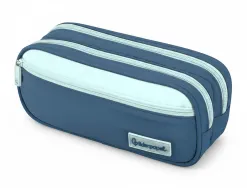 Trousse liderpapel duo 3 fermetures eclair avec poche a l'avant coloris bleu fonce 220x90x70mm