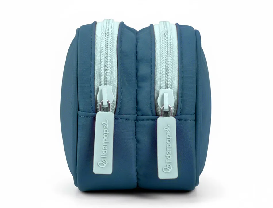 Trousse liderpapel duo 3 fermetures eclair avec poche a l'avant coloris bleu fonce 220x90x70mm