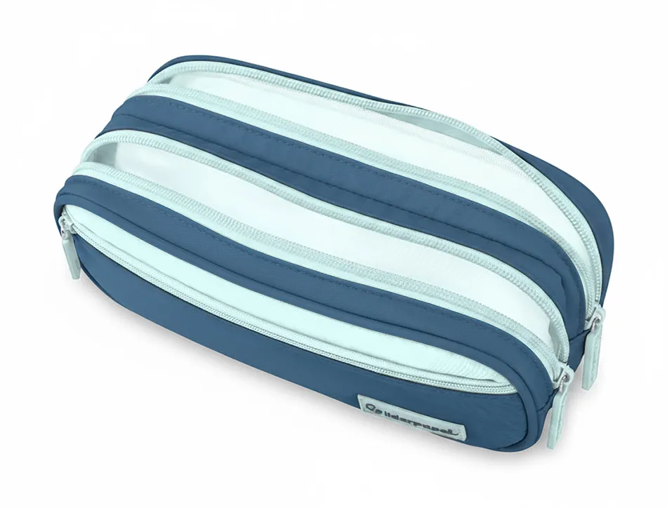 Trousse liderpapel duo 3 fermetures eclair avec poche a l'avant coloris bleu fonce 220x90x70mm