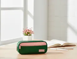 Trousse liderpapel duo 2 fermetures eclair avec poche a l'avant coloris vert militaire 220x90x50mm