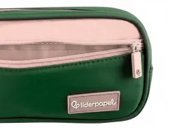 Trousse liderpapel duo 2 fermetures eclair avec poche a l'avant coloris vert militaire 220x90x50mm
