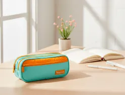 Trousse liderpapel duo 3 fermetures eclair avec poche a l'avant coloris bleu clair 220x90x70 mm
