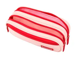 Trousse liderpapel duo 3 fermetures eclair avec poche a l'avant coloris rose 220x90x70mm