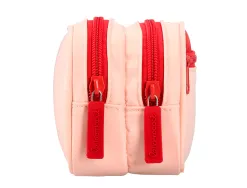 Trousse liderpapel duo 3 fermetures eclair avec poche a l'avant coloris rose 220x90x70mm