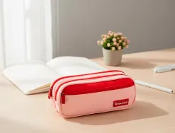 Trousse liderpapel duo 3 fermetures eclair avec poche a l'avant coloris rose 220x90x70mm