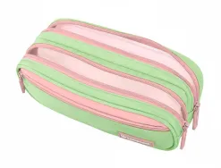 Trousse liderpapel duo 3 fermetures eclair avec poche a l'avant coloris vert pastel 220x90x70mm