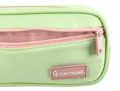 Trousse liderpapel duo 3 fermetures eclair avec poche a l'avant coloris vert pastel 220x90x70mm