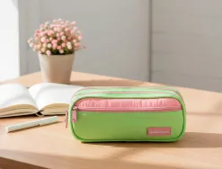 Trousse liderpapel duo 3 fermetures eclair avec poche a l'avant coloris vert pastel 220x90x70mm