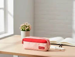Trousse liderpapel duo 2 fermetures eclair avec poche a l'avant coloris rose 20x90x50mm
