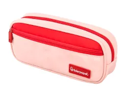 Trousse liderpapel duo 2 fermetures eclair avec poche a l'avant coloris rose 20x90x50mm