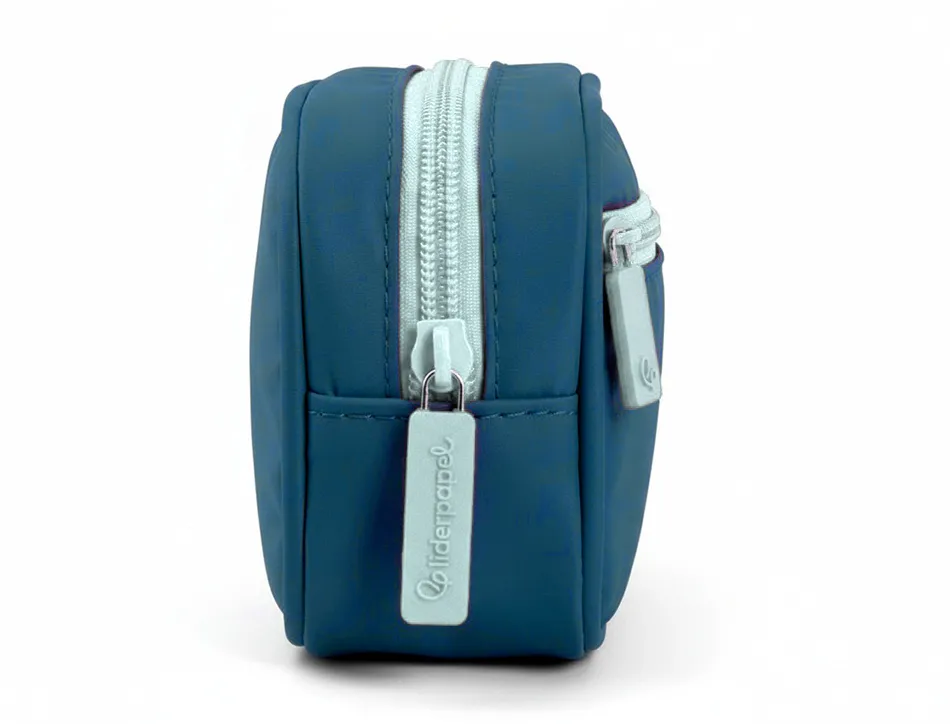 Trousse liderpapel duo 2 fermetures eclair avec poche a l'avant coloris bleu fonce 220x90x50mm