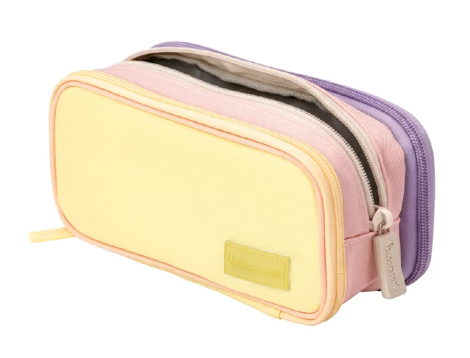 Trousse liderpapel funky 3 fermetures eclair jaune rose et lilas 220x100x65mm