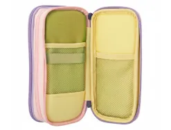 Trousse liderpapel funky 3 fermetures eclair jaune rose et lilas 220x100x65mm