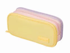 Trousse liderpapel funky 3 fermetures eclair jaune rose et lilas 220x100x65mm