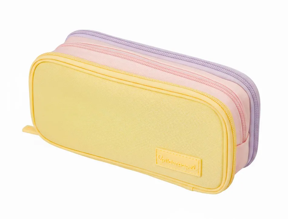 Trousse liderpapel funky 3 fermetures eclair jaune rose et lilas 220x100x65mm