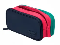 Trousse liderpapel funky 3 fermetures eclair bleue fuschia et turquoise 220x100x65mm