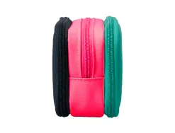 Trousse liderpapel funky 3 fermetures eclair bleue fuschia et turquoise 220x100x65mm
