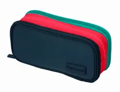 Trousse liderpapel funky 3 fermetures eclair bleue fuschia et turquoise 220x100x65mm