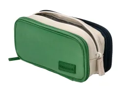 Trousse liderpapel funky 3 fermetures eclair verte blanche et bleue 220x100x65mm