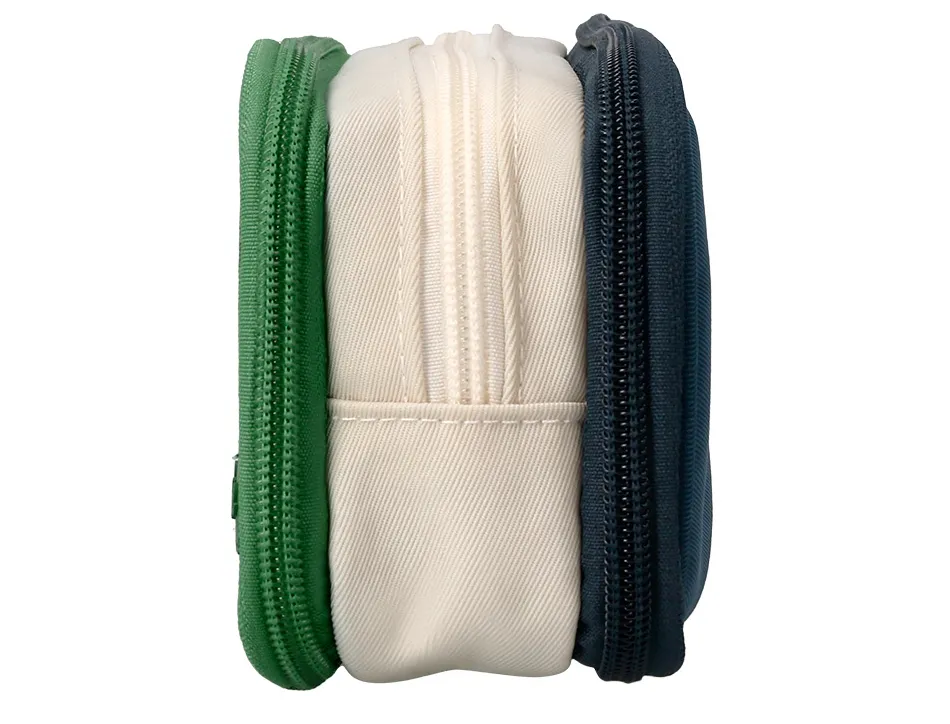 Trousse liderpapel funky 3 fermetures eclair verte blanche et bleue 220x100x65mm