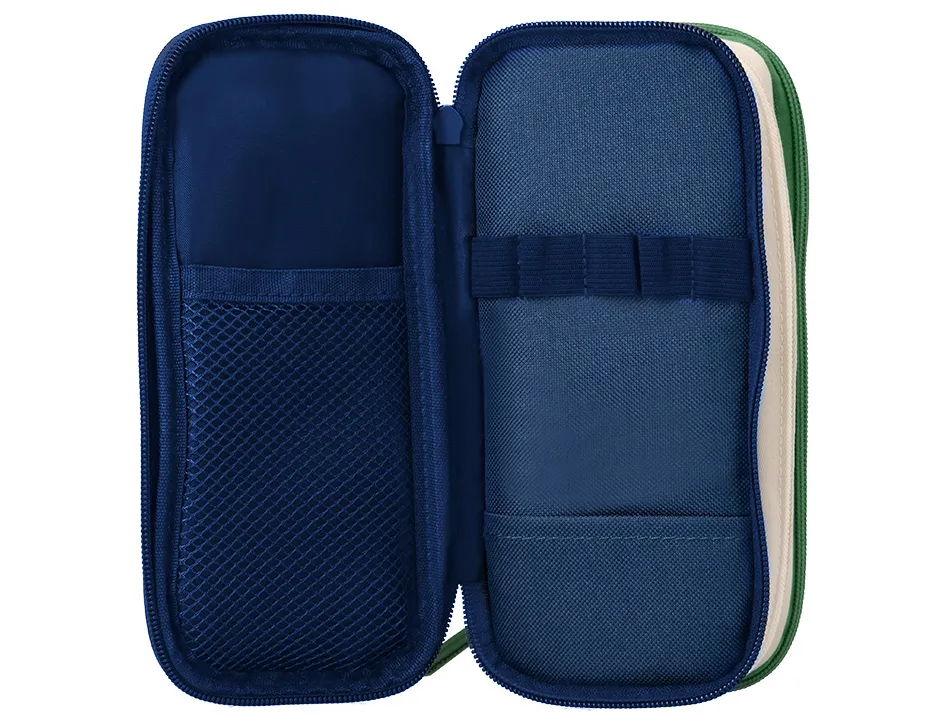 Trousse liderpapel funky 3 fermetures eclair verte blanche et bleue 220x100x65mm