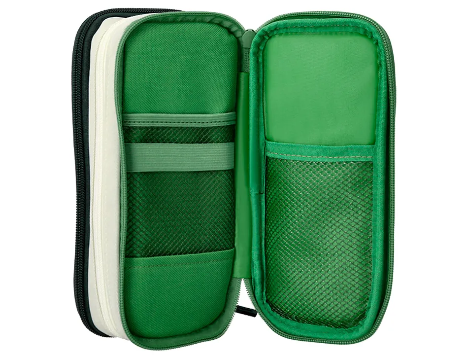 Trousse liderpapel funky 3 fermetures eclair verte blanche et bleue 220x100x65mm