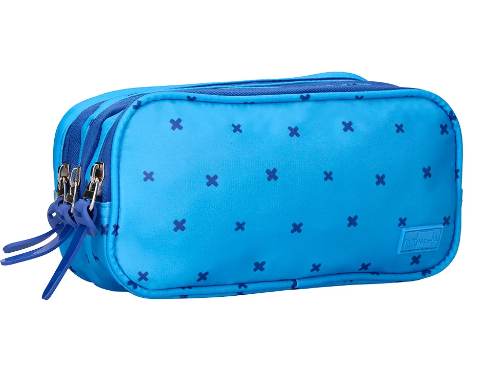 Trousse liderpapel scolaire 3 compartiments coloris bleu