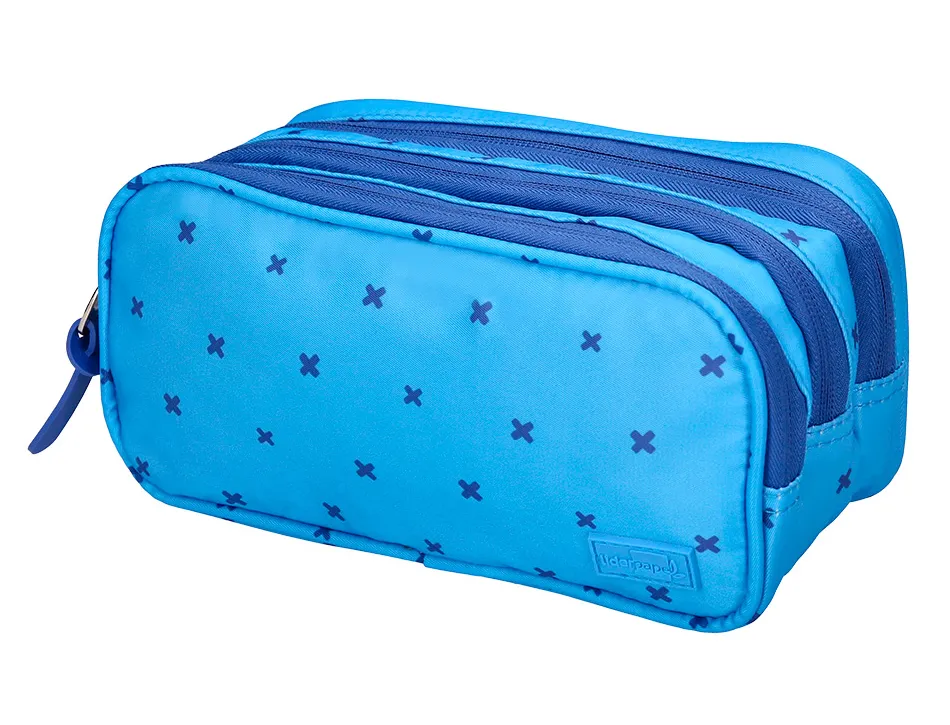 Trousse liderpapel scolaire 3 compartiments coloris bleu