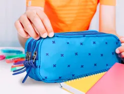 Trousse liderpapel scolaire 3 compartiments coloris bleu