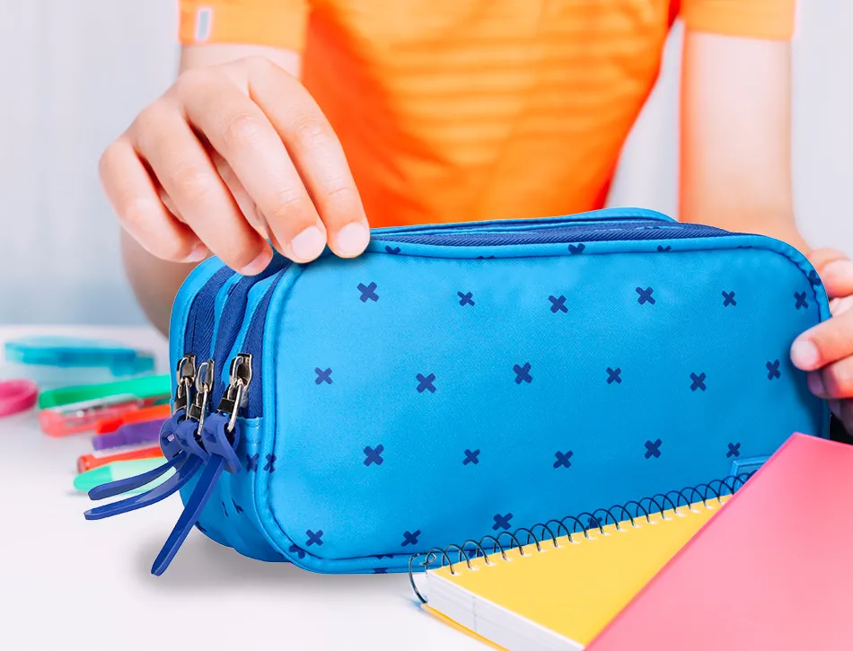 Trousse liderpapel scolaire 3 compartiments coloris bleu