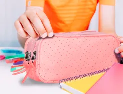 Trousse liderpapel scolaire 3 compartiments coloris rose