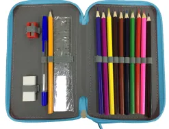 Trousse plumier liderpapel grande 4 étages 65 pièces dim. 210x135x75mm coloris bleu ciel