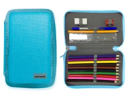 Trousse plumier liderpapel grande 4 étages 65 pièces dim. 210x135x75mm coloris bleu ciel