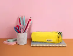Trousse scolaire liderpapel large rectangulaire 3 compartiments 185x80x70mm coloris jaune