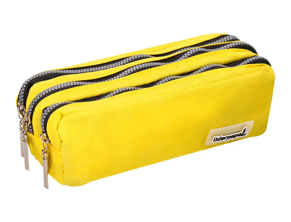 Trousse scolaire liderpapel large rectangulaire 3 compartiments 185x80x70mm coloris jaune