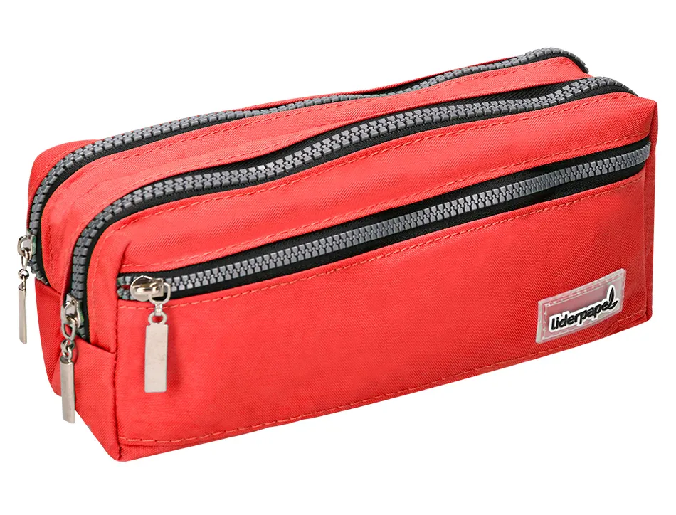Trousse scolaire liderpapel large rectangulaire 3 compartiments 210x80x85mm coloris rouge