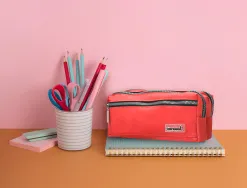Trousse scolaire liderpapel large rectangulaire 3 compartiments 210x80x85mm coloris rouge
