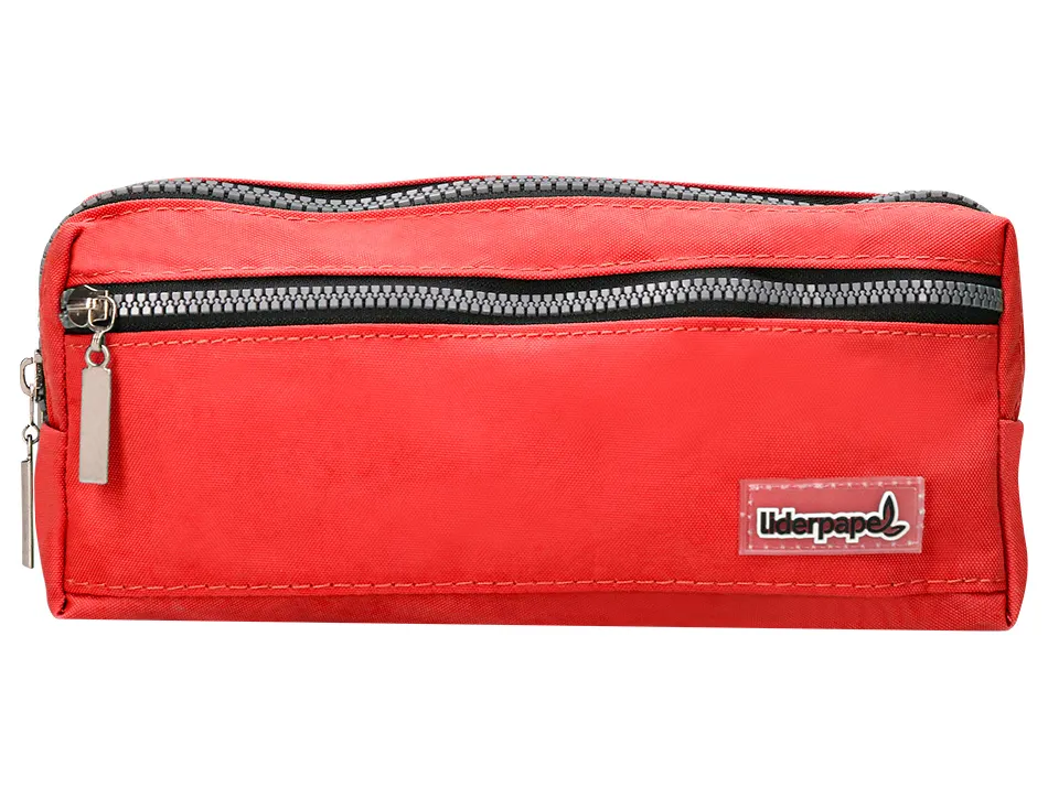 Trousse scolaire liderpapel large rectangulaire 3 compartiments 210x80x85mm coloris rouge